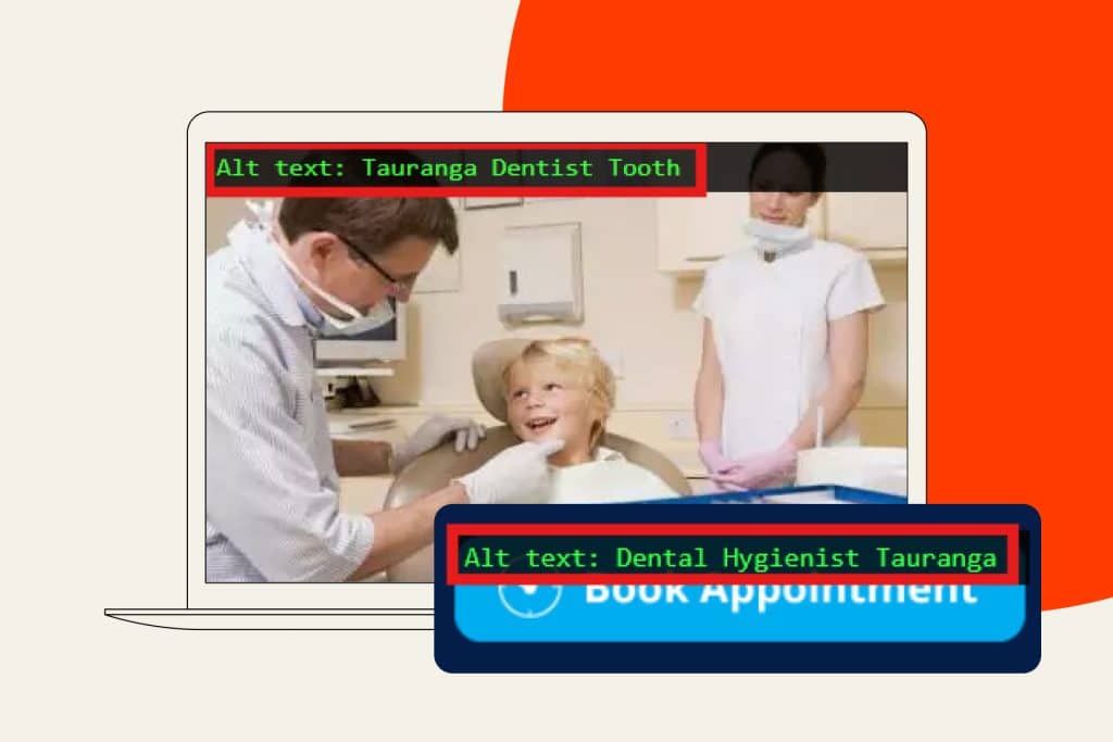 Screenshots of alt text targeting keywords rather than the function of the images.